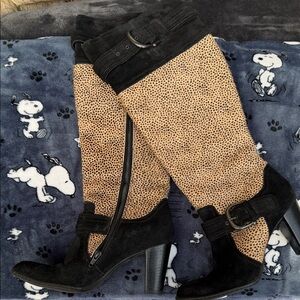 Born Chetah  Print Knee-High Boots with Black Suede Accents